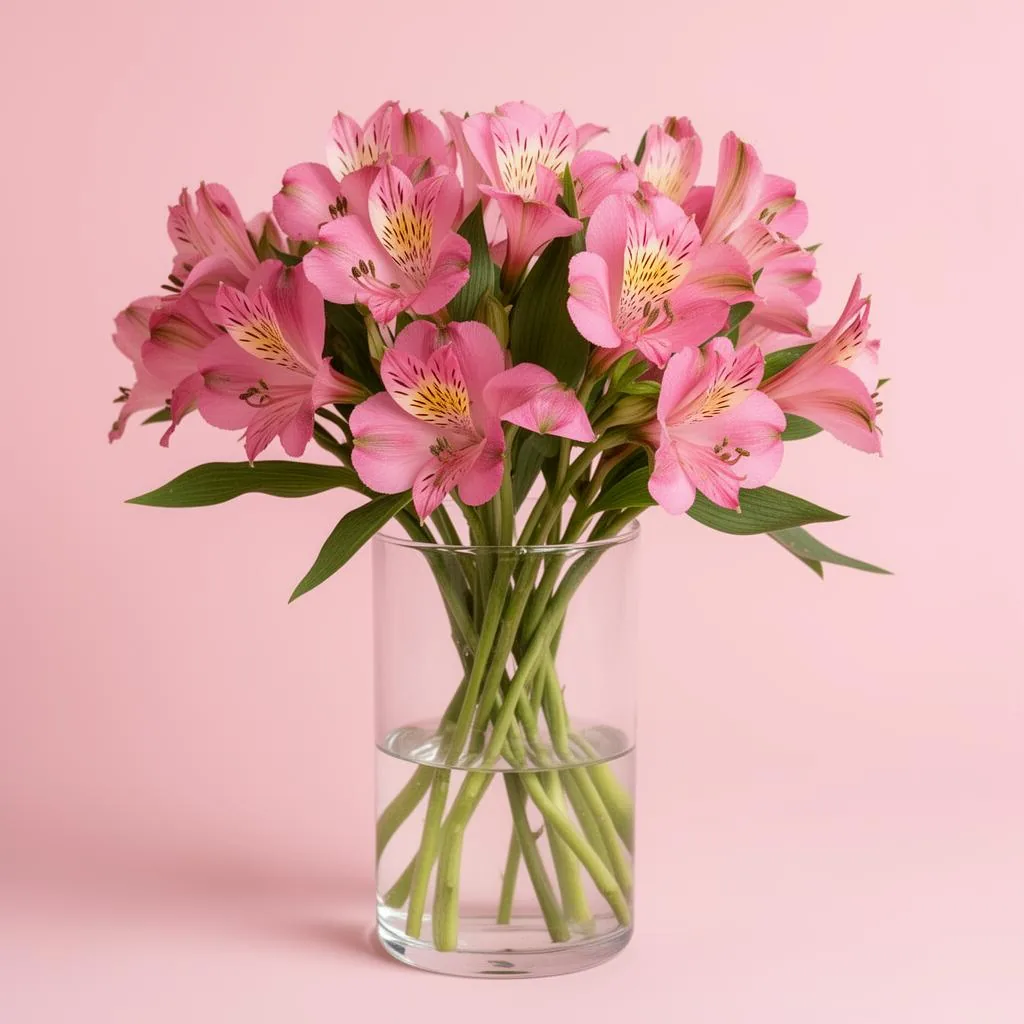 Astromélias Cor de Rosa no Vaso de Vidro - Floricultura com entrega no mesmo dia