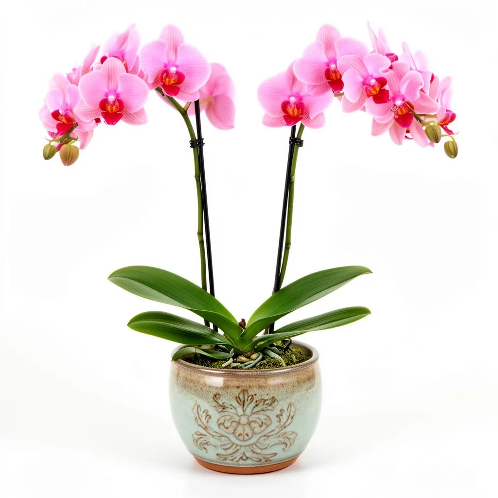 Orquídea Amarela com 2 Hastes no Cachepô